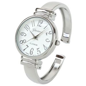 Geneva Silver Slim Case Women's Bangle Cuff Watch